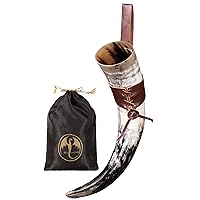 OLDEMPEROR Viking Drinking Horn - 12 Inch with Leather Holster | Handmade Beer Cup | Food Grade | Genuine Ox Horn | Natural Shine Finish | LARP | Viking Gift for Men and Women