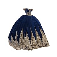 Gold Embroidered Ball Gown Quinceanera Prom Dresses Mexican XV Damas Off Shoulder Puffy for Women 2024