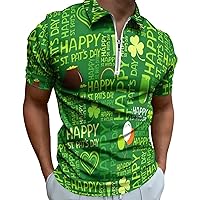 St Patricks Day Easter Costumes Graphic Print Polo Shirts Lapel Zip up Short Sleeve Tshirt Funny Holiday Shirts Party