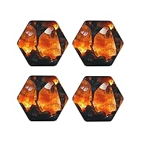 Orange Crystal Leather Coasters Set of 4 Waterproof Heat-Resistant Drink Coasters Hexagon Cup Mat for Living Room Kitchen Bar Coffee Decor
