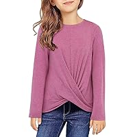 Girls Long Sleeve Shirts Casual Crewneck Tops Loose Fit Plain Tunic