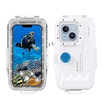 PULUZ 40M/130FT Waterproof Case for iPhone 15/15 Pro / 14/14 Pro / 13/13 Pro / 12/12 Pro, Protective Underwater Diving Housing Shell with One-Way Valve (White)