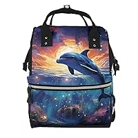Diaper Bag Backpack Colorful Starry Sky Ocean Dolphin Maternity Baby Nappy Bag Casual Travel Backpack Hiking Outdoor Pack