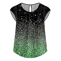 Summer Cloths Peplum Tops for Women 2024 Summer Casual Fashion Print Bohemian Loose Fit with Short Sleeve Round Neck Shirts Green XX-Large