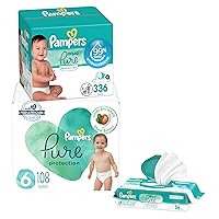 Pampers Pure Protection Disposable Baby Diapers Size 6, One Month Supply (108 Count) with Aqua Pure Baby Wipes, 6X Pop-Top Packs (336 Count)