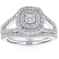 1Ct Lab Grown Diamond Cushion Halo Engagement Wedding Ring Set 10K White Gold