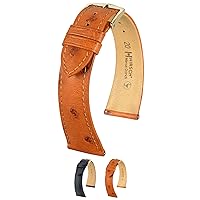 Hirsch Massai Ostrich Leather Watch Strap w/Quick Release - Black & Golden Brown, 14-22mm - Choose Color & Size