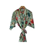 Indian Kimono Robes Japanese Kimono Bridesman Robes Kimono Cardigan Beach Wear Cotton Robe Floral Kimono Robe Night Gown Gifts For Christmas By RANJANACRAFT. (36 inch US women's letter), Multicolor