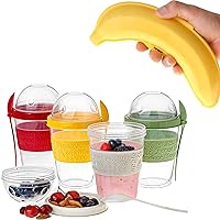 Crystalia Yogurt Cups with Lids Set of 4 and Banana Keeper Cases Set of 2