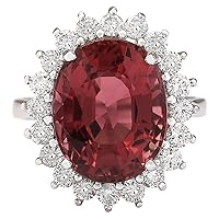 9.85 Carat Natural Pink Tourmaline and Diamond (F-G Color, VS1-VS2 Clarity) 14K White Gold Luxury Cocktail Ring for Women Exclusively Handcrafted in USA