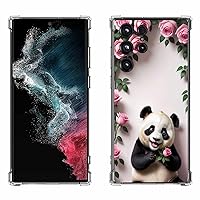 Galaxy S23 Ultra Case,Panda Bear with Rose Drop Protection Shockproof Case TPU Full Body Protective Scratch-Resistant Cover for Samsung Galaxy S23 Ultra