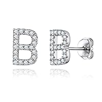 ChicSilver 925 Sterling Silver Cubic Zirconia Initial Stud Earrings for Women A-Z Letter Monogram Name Jewelry(with Gift Box)