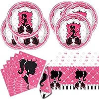 Pink Girls Party Decorations, Pink Princess 20 Plates 20 Paper Napkins and Tablecloths for Princess Doll Theme Girls Birthday Party Tableware