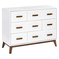 Babyletto Scoot 6-Drawer Dresser in White and Natural Walnut, Greenguard Gold Certified
