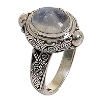 NOVICA Artisan Handmade Rainbow Moonstone Cocktail Ring .925 Sterling Silver Indonesia Clear 'Magic Portal'