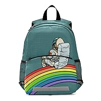 ALAZA Astronaut Rainbow & Polka Dot Pop Art Retro Kids Toddler Backpack Purse for Girls Boys Kindergarten Preschool School Bag w/Chest Clip Leash Reflective Strip