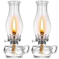 2 Pieces Chamber Oil Lamp Classic Kerosene Lamp Lantern Vintage Oil Lantern Decorative Antique Clear Hurricane Lamp with Adjustable Fire Wick for Home Indoor Use, 12.6 Inch Height, Clear