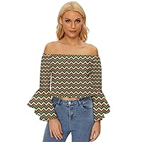 CowCow Womens Casual Ruffle Sleeve Blouse Floral Aztec Pattern Off Shoulder Flutter Bell Sleeve Top, XS-5XL