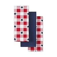 Martha Stewart Americana Star Gihgham Holiday Kitchen Towels 3-Pack Set, 100% Cotton, Absorbent, Patriotic USA America Decor, Red/White/Blue, 16