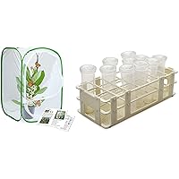RESTCLOUD Insect and Butterfly Habitat Cage Terrarium Pop-up 23.6 Inches Tall with 10Pcs 60Ml Floral Tubes with Rack Holder for Milkweed Cuttings