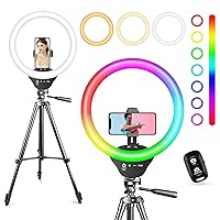 Sensyne 10'' RGB Ring Light with 50'' Extendable Tripod Stand, Circle Lights with Phone Holder for Live Stream/Makeup/YouTube Video/TikTok, Compatible with All Phones