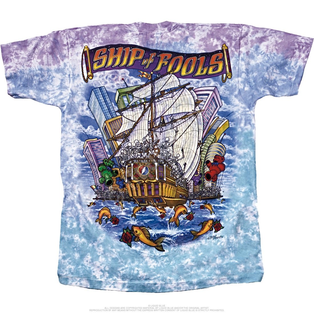 Liquid Blue Men's Grateful Dead Ship of Fools Tie Dye Short Sleeve T-Shirt
