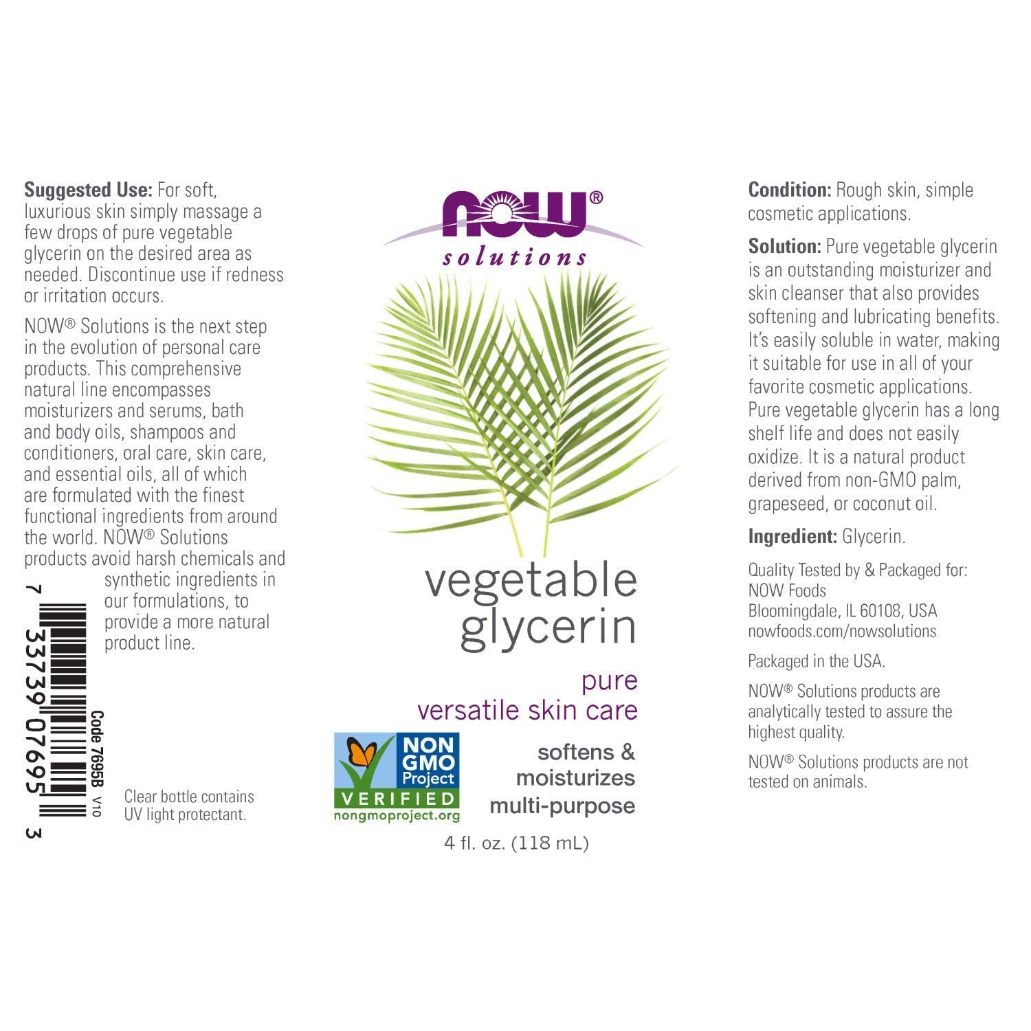 NOW Solutions Glycerine Vegetable, 4-Fluid Ounces