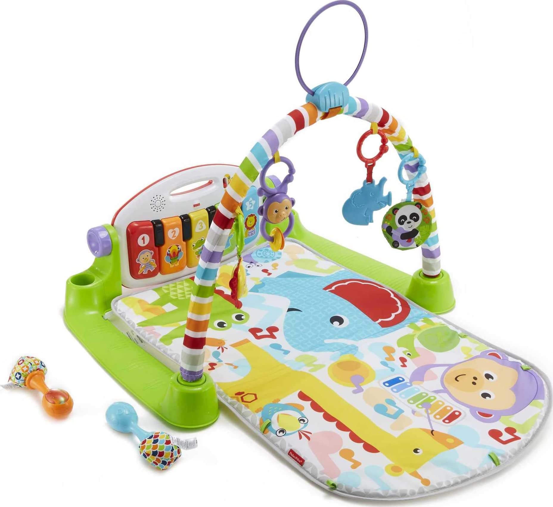 Fisher-Price Baby Playmat Deluxe Kick & Play Piano Gym & Maracas with Smart Stages Learning Content,5 Linkable Toys & 2 Soft Rattles (Amazon Exclusive)