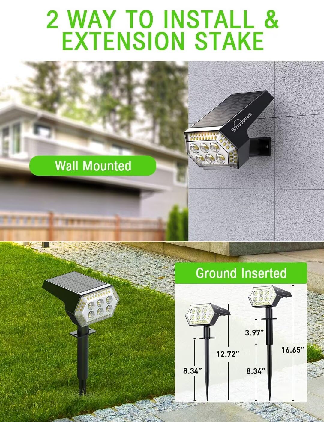 OOTDAY Spot Lights Outdoor, 4 Bright Modes Solar Lights Outdoor with IP65 Waterproof, 2-in-1 Outdoor Spot Lights Suitable for Yard, Garden, Pathway, Driveway, Walkway, 108 LEDs, 2 Pcs