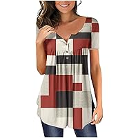 Shirts for Women Trendy Plus Size Henley Vneck Short Sleeve Button-Down Ruched Spring Tops for Women 2024 Trendy