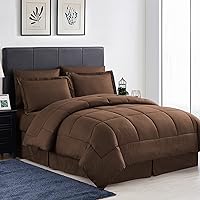 Queen Comforter Set 8 Piece Bed in a Bag with Bed Skirt, Fitted Sheet, Flat Sheet, 2 Pillowcases, 2 Pillow Shams, Queen, Greek Key Chocolate