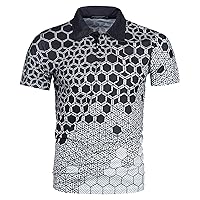 Mens Slim Fit Polo Shirts 3D Printing Button Lapel Short Sleeve Golf Breathable Comfortable Summer Fashion Casual Polo