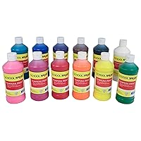 School Smart Tempera Paints for School and Arts and Crafts Use, 16 Ounces Each, Assorted Colors, Set of 12