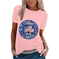 Spring Clothes for Women 2024 Form Fitting Women Casual Independence Day Flag Print T Shirt Short Sleeve Shirt