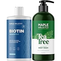 Volumizing Shampoo and Body Wash Set - Biotin Shampoo for Thinning Hair and Dry Scalp Care and Moisturizing Body Wash for Dry Skin - Sulfate Free Shampoo and Body Soap with Tea Tree Essential Oil