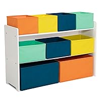 Deluxe Multi-Bin Toy Organizer with Storage Bins - Greenguard Gold Certified, White with Navy/Green/Pastel Bins