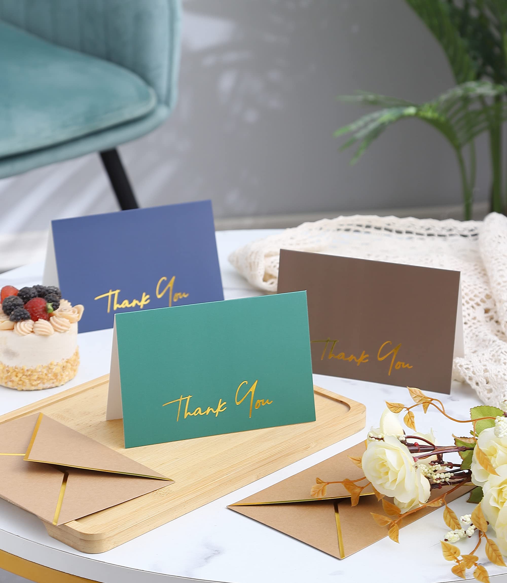 Heavy Duty Thank You Cards with Envelopes - 36 PK - Gold Thank You Notes 4x6 Inches Thank You Cards Wedding Thank You Cards Small Business Graduation Bridal Shower Vintage Navy Green Brown