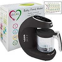 EVLA'S Baby Food Maker, Healthy Homemade Baby Food in Minutes, Steamer, Blender, Baby Food Processor, Touch Screen Control, includes 6 Reusable Food Pouches for Storage or Travel, Dark Gray