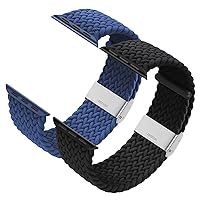 Bandiction Compatible with Apple Watch Bands 44mm 42mm 40mm 38mm, iWatch Bands for Women Men, Adjustable Braided Solo Loop with Buckle Elastic Sport Bands for iWatch SE Series 6/5/4/3/2/1, Pack of 2