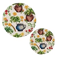 Plant Pot Round Cotton Trivets Stylish Absorbent Coaster Set Pot Holders Drink Coasters for Boho Home Bar Decor-2Pcs