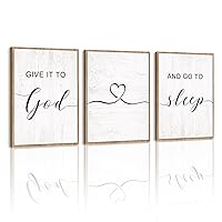 Framed Farmhouse Bedroom Decor, Farmhouse Bedroom Wall Art 12x16”, Give it to God and Go to Sleep Signs for Bedroom (12x16 inches, Set of 3, Framed)