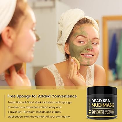 TN TESSA NATURALS Dead Sea Mud Mask - Enhanced with Collagen - Reduces Blackheads, Pores, Acne, & Oily Skin - Visibly Healthier Face & Body Complexion - All Natural Anti-Aging Formula