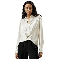 LilySilk Womens Silk Shirt Ladies 22MM Basic Classic White and Black Blouse with Pleats Hem Design for Work Party Daily