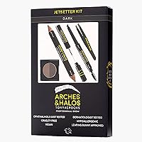 Arches & Halos - Jetsetter Brow Kit - Eyebrow Styling Makeup Kit, Pencil, Gel, Shading, Precise Brow Shaper - Hypoallergenic, Vegan - 6 Pc Kit, Medium
