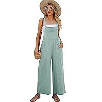 Flygo Womens Cotton Bib Overalls Loose Fit Wide Leg Jumpsuits Casual Rompers with Pockets