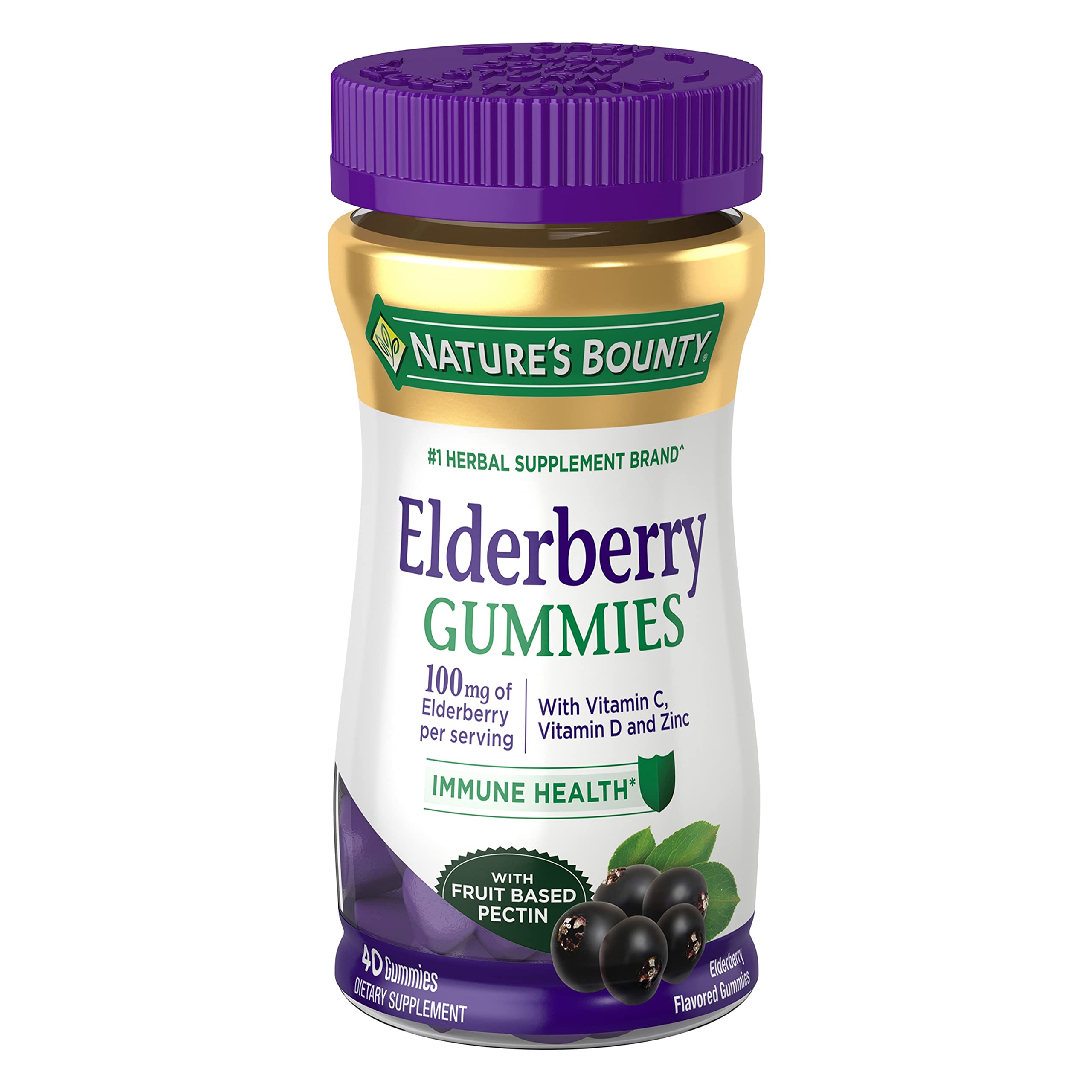 Nature’s Bounty Elderberry Gummies, Immune Support, Contains Vitamin A, C, D, E and Zinc, 40 Gummies