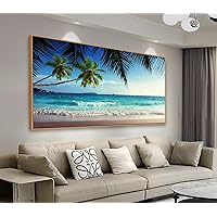 Framed Canvas Wall Art Sea Beach Canvas Pictures Coconut Trees on Sand Beach Canvas Print Panoramic Beach Scene Canvas Painting Ocean Nature Seascape Artwork Living Room Bedroom Wall Decor 20