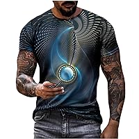 Summer T-Shirt for Men Novelty 3D Colorful Optical Illusion Print Shirts Short Sleeve Round Neck Graphic Tees Tops