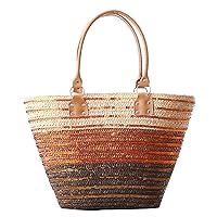 Ladies Straw Gradient Color Straw Bag Large Capacity Shoulder Woven Beach Bag