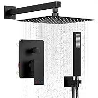 Shower System, Black Shower Faucet Set with 12-Inch Rain Shower Head and Handheld, Wall Mounted High Pressure Shower Head Set, Shower Combo Set with Shower Valve and Shower Trim, Matte Black